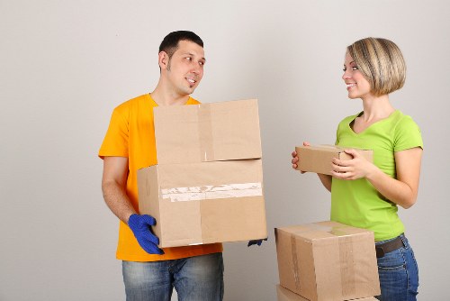 Organized storage space with labeled boxes